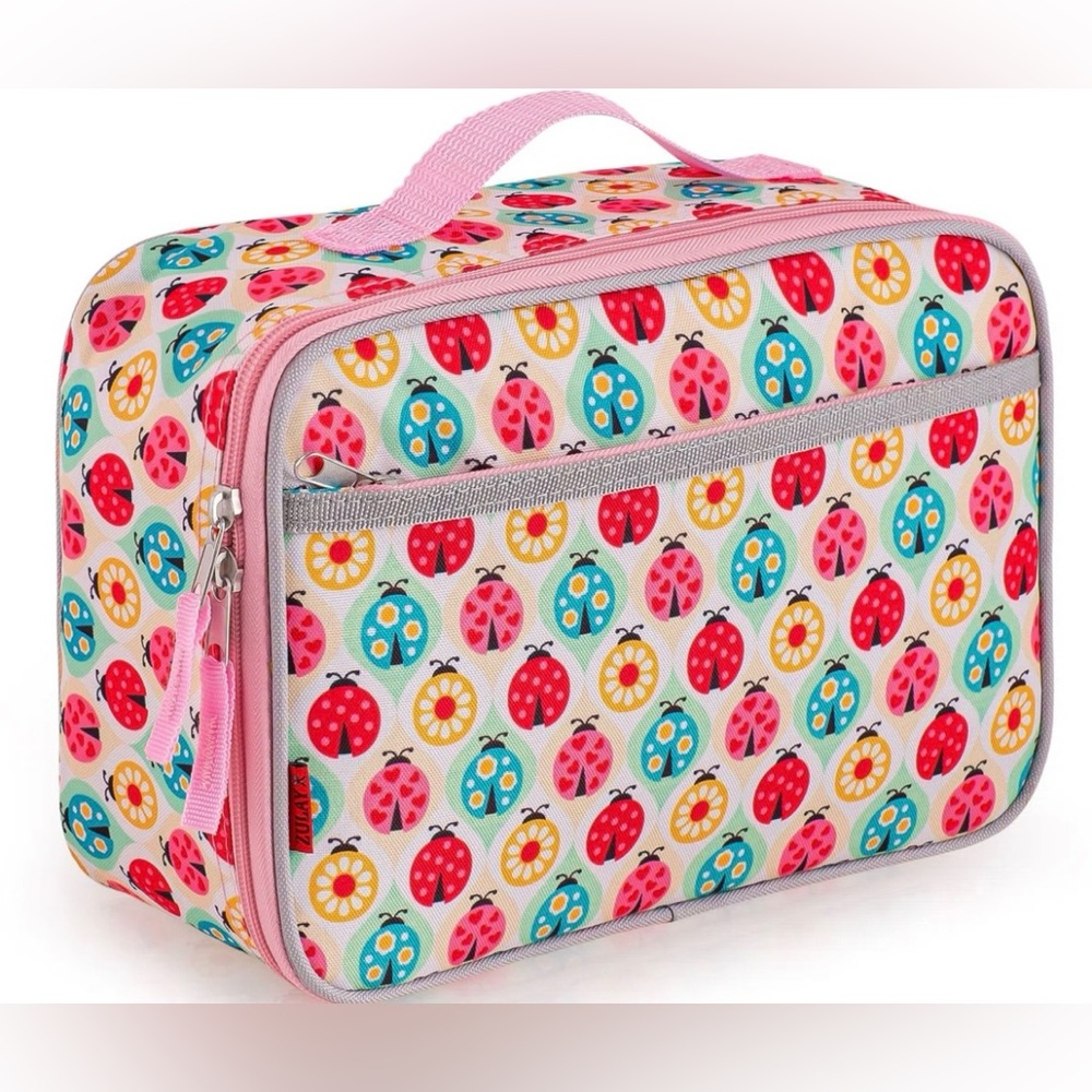 New Zulay Kitchen Insulated Lunch Bag Built-in Handle Colorful Ladybug Print